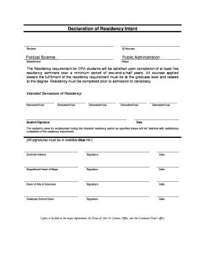 Declaration of Residency Intent  Form