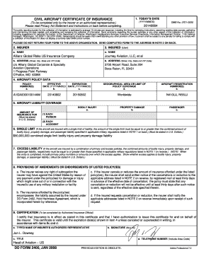 CIVIL AIRCRAFT CERTIFICATE of INSURANCE 1 TODAY S DATE  Form