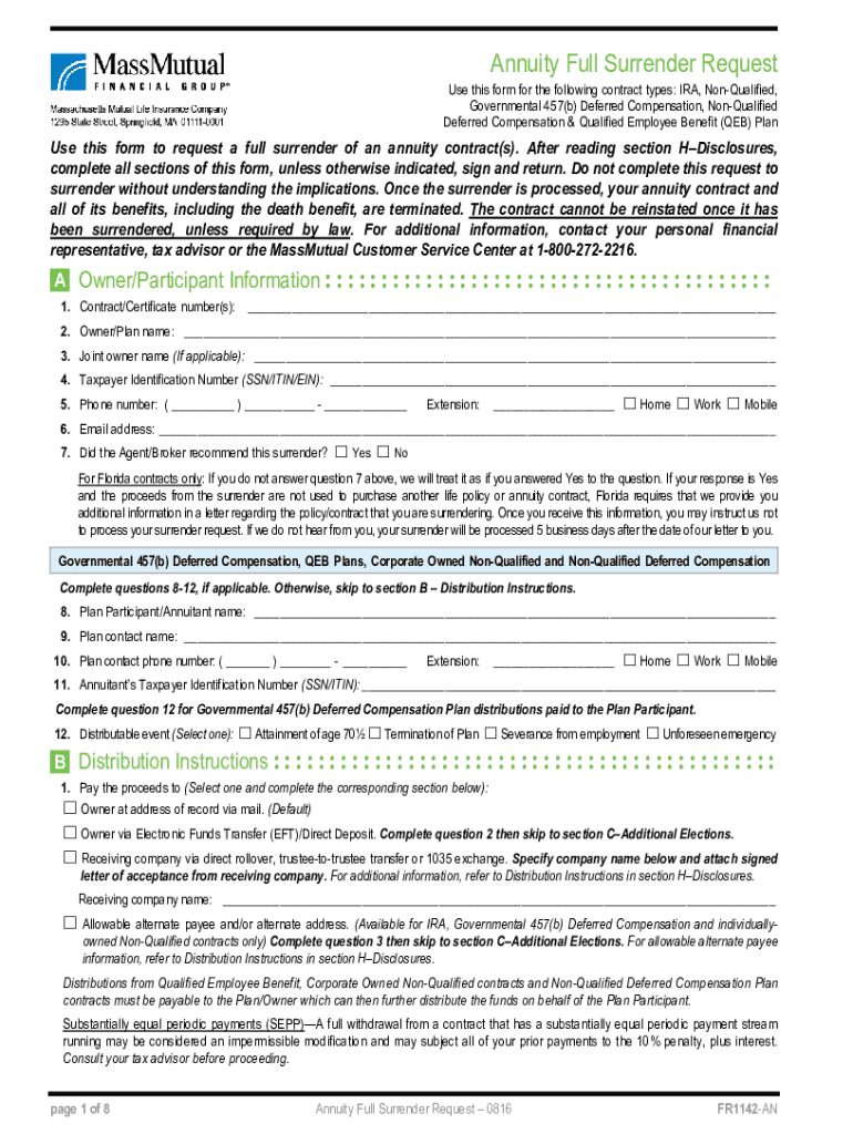  Annuity Full Surrender Request 2016