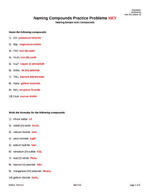 Naming Compounds Practice Problems with Answers  Form