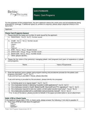 For the Purposes of This Questionnaire, the Term Applicant Means the Credit Union and All Subsidiaries Being  Form