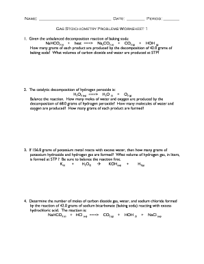 Stoichiometry Practice Worksheet  Form