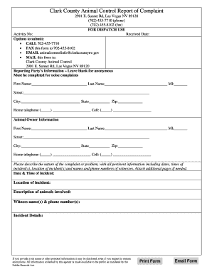 Animal Control Complaint  Form