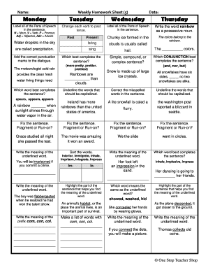 Weekly Homework Sheet 5 Answer Key  Form