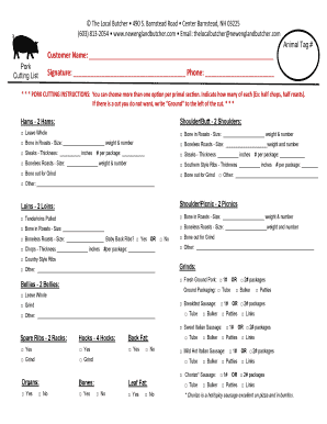 Pork Cut Sheet Template  Form
