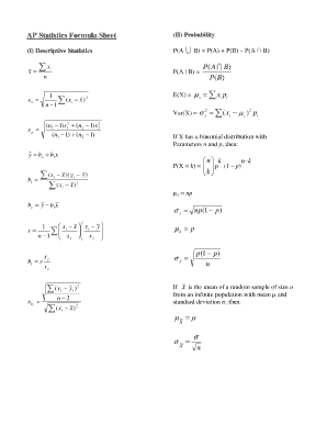 Ap Stats Formula Sheet