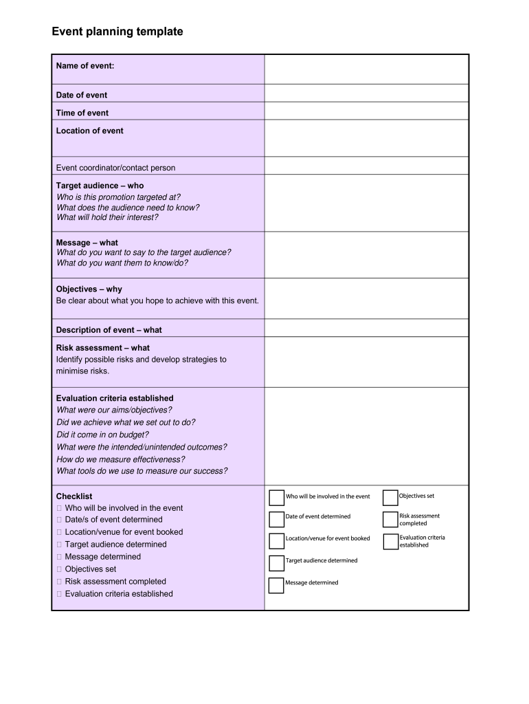 Event Planning Template  Form