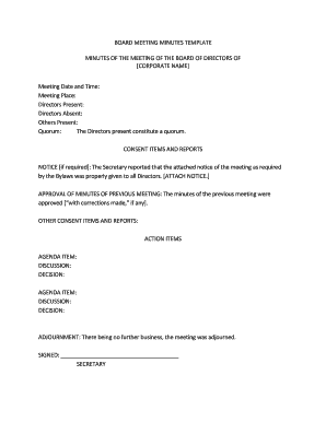Robert&#039;s Rules of Order Meeting Minutes Template  Form