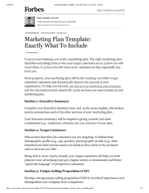 Forbes Marketing Plan Template  Form