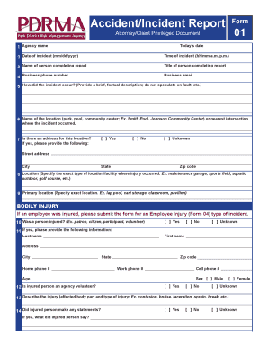 AccidentIncident Report Naperville Park District  Form