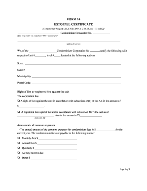 Estoppel Certificate Condo  Form