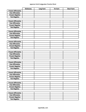 Japanese Verb Conjugation Exercises PDF  Form