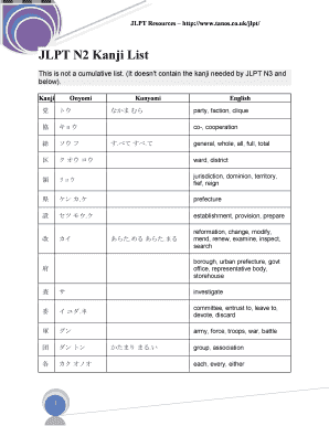 N2 Kanji List PDF  Form