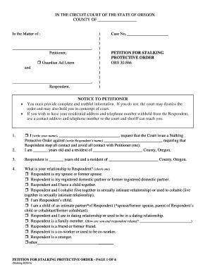 Get and Sign Stalking Protective Order 2016-2022 Form