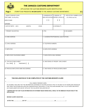 Jamaica Customs Form