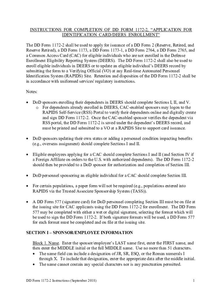  Dd Form 1172 Instructions 2018-2024