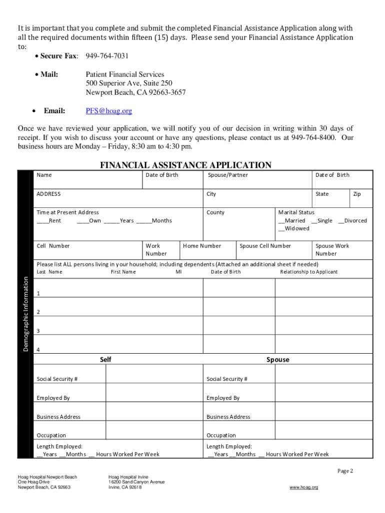 Hoag Financial Assistance  Form