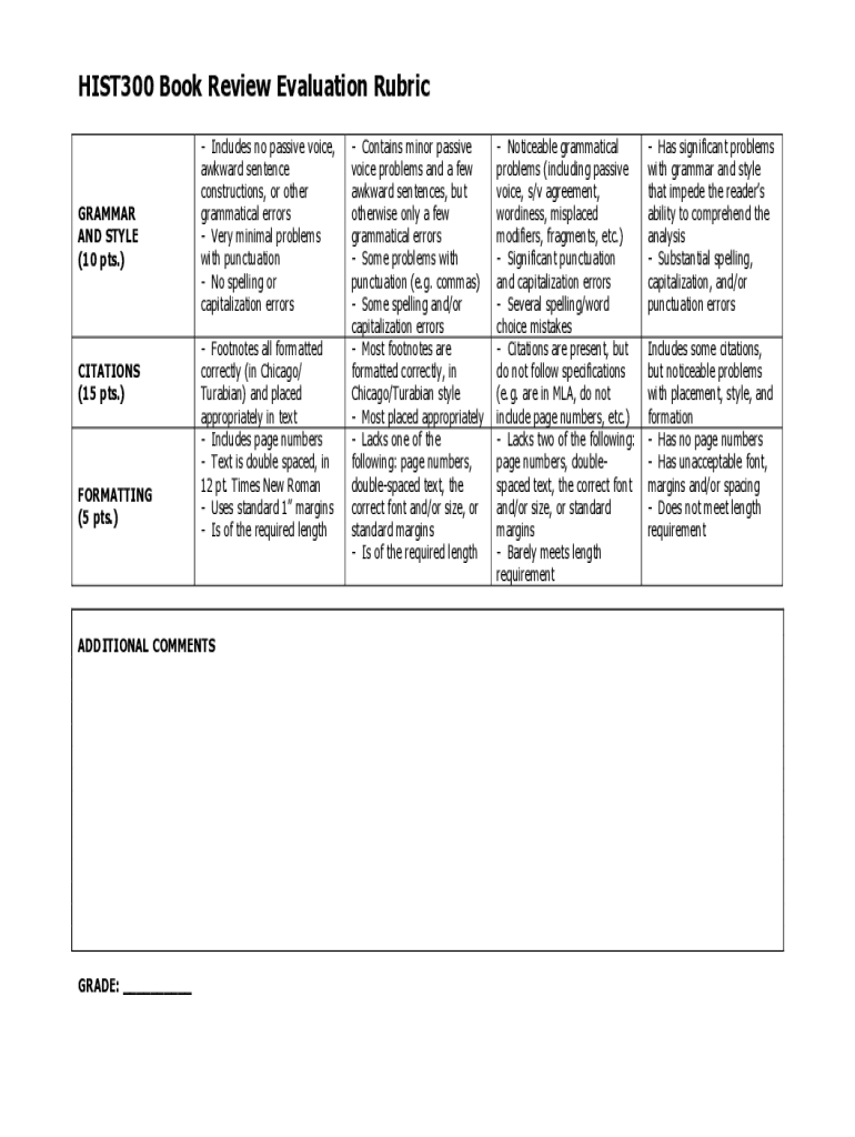 Book Evaluation Rubric  Form