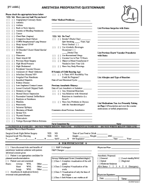 Anesthesia Preoperative Questionnaire Cardiovascular Health Clinic  Form