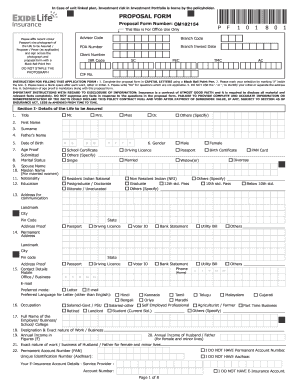 Exide Life Insurance Proposal Form PDF