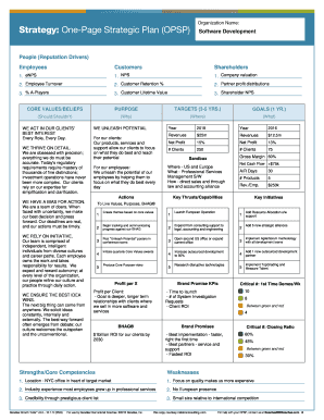 One Page Strategic Plan Examples  Form