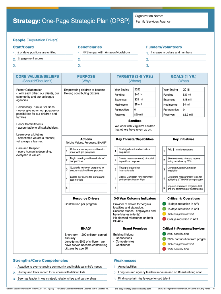 Strategy One Page Strategic Plan OPSP Ralston Consulting  Form