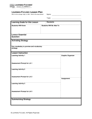Learning Focused Lesson Plan Template DOC  Form