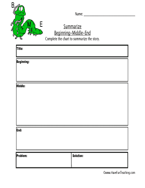 Beginning Middle End Worksheet PDF  Form