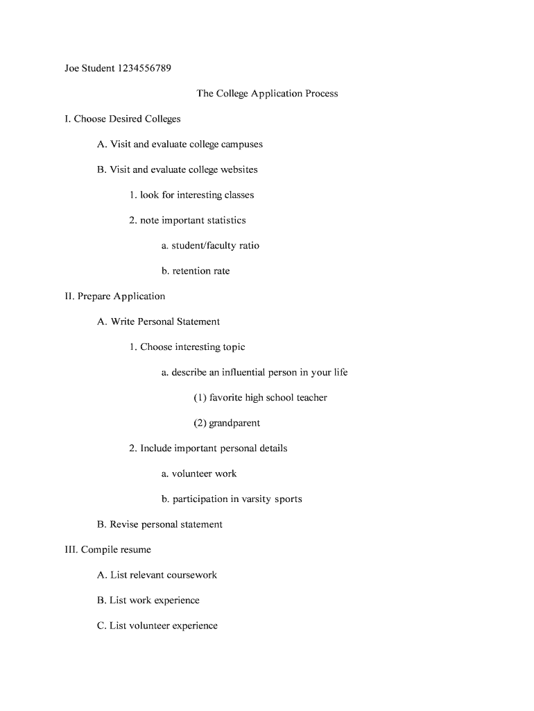 Example Alphanumeric Outline  Form