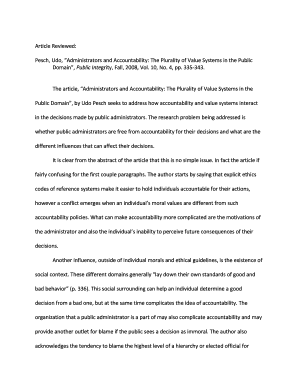 Pesch Udo Administrators and Accountability the Plurality of Value Systems in the Public Domain Public Integrity Fall Vol 10 No   Form