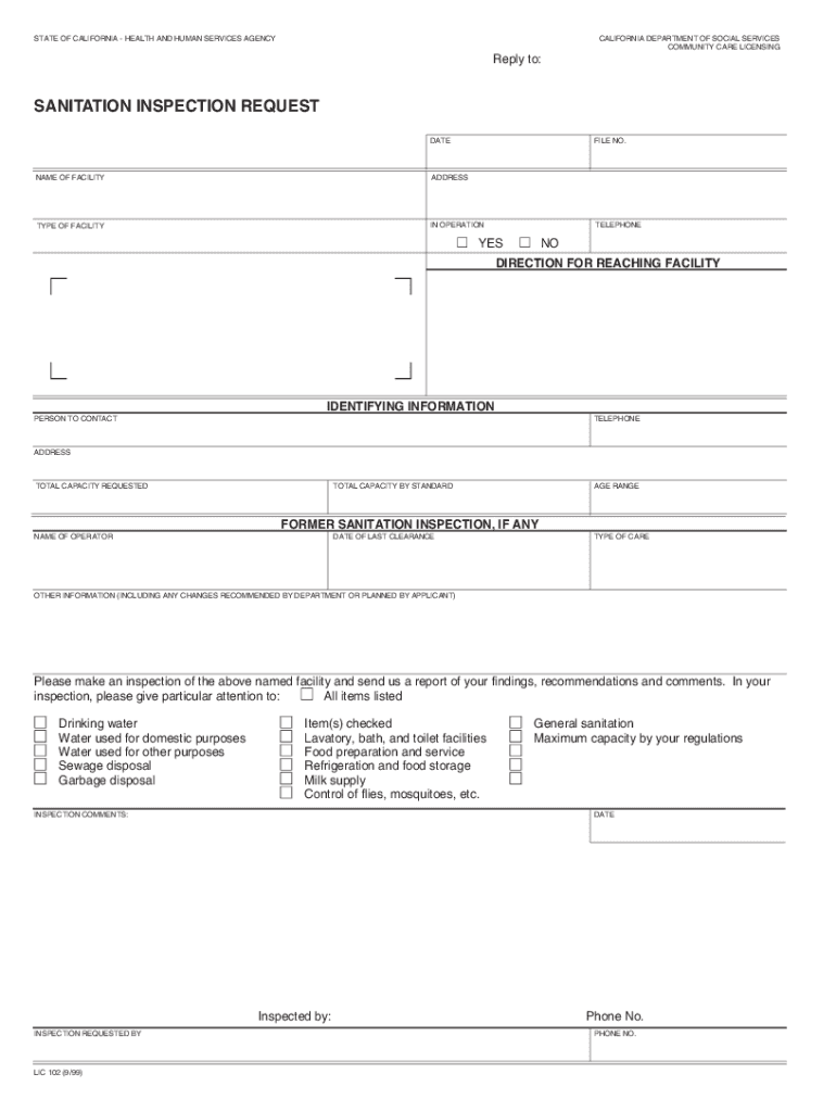 SANITATION INSPECTION REQUEST CDSS Public Site  Form