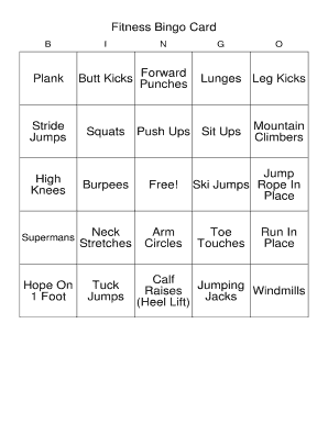Fitness Bingo Cards PDF  Form