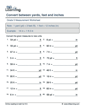 Convert between Yards Feet and Inches Grade 5 Answer Key  Form