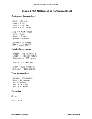 Fsa Math Reference Sheet  Form