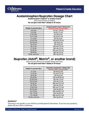 Tylenol Dosage Chart  Form