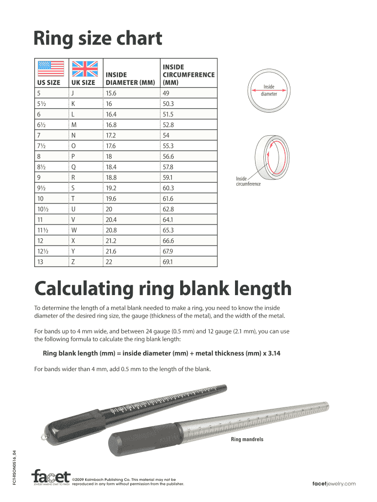 Ring Blank Size Chart  Form