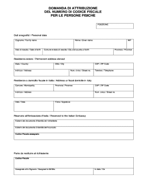 Domanda Di Attribuzione Del Numero Di Codice Fiscale Per Le Persone  Form