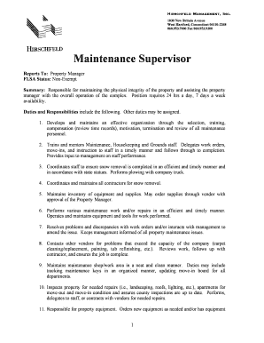 Maintenance Supervisor Jobs  Form