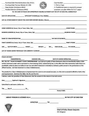 Vendor Permit Shelton Police Department  Form