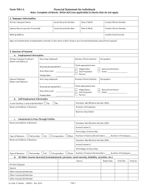 Form FIN 1 Financial Statement for Individuals Form FIN 1 Financial Statement for Individuals