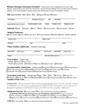  Philmont Participant Information Worksheet 2015