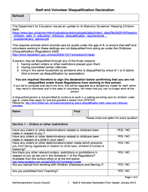 Staff Disqualification Declaration Form