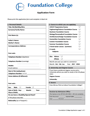 Foundation Course Application Form Foundation College