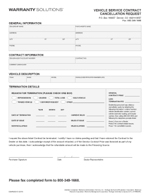 VEHICLE SERVICE CONTRACT CANCELLATION REQUEST  Form