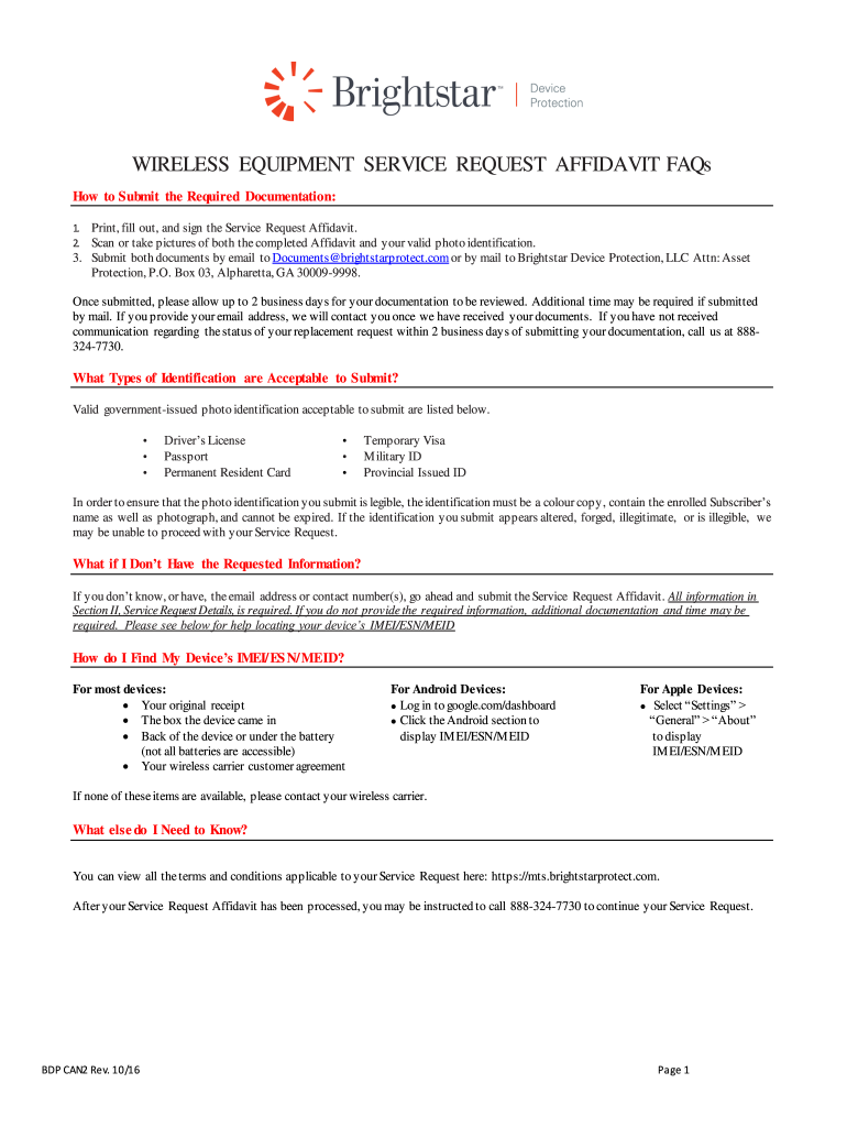 Get and Sign WIRELESS EQUIPMENT SERVICE REQUEST STATUTORY DECLARATION  Form
