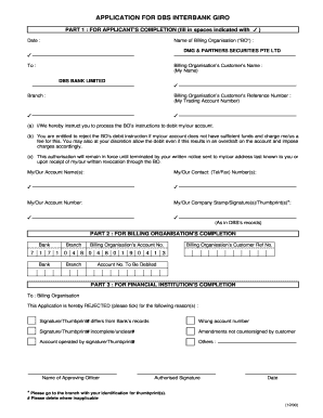 APPLICATION for DBS INTERBANK GIRO  Form