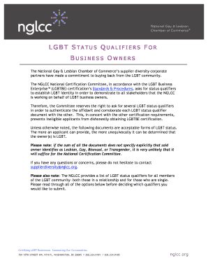 Lgbt Status Qualifiers Fo R Business Owners My NGLCC  Form