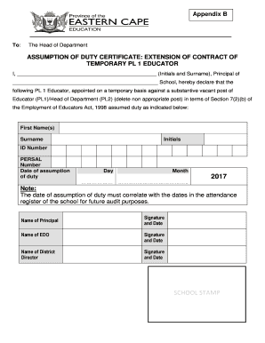 Assumption of Duty Form Department of Education