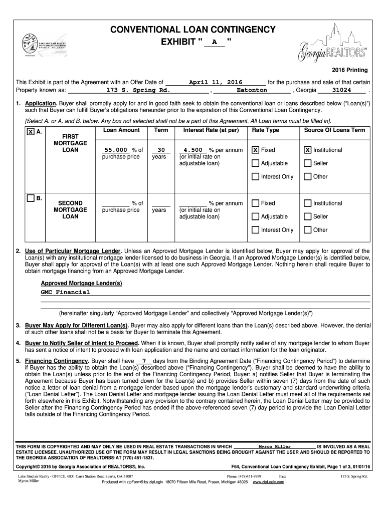 Conventional Loan Contingency Exhibit  Form