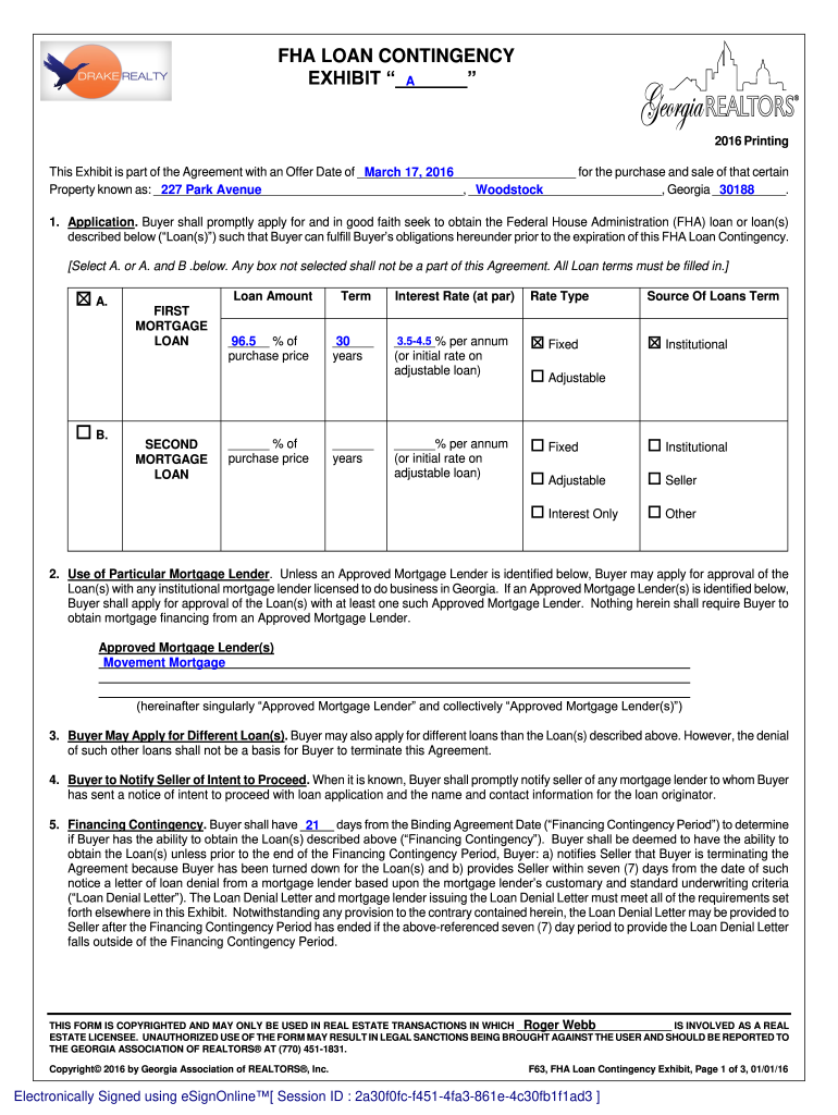 Fha Loan Contingency Exhibit  Form